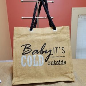 Wine Tote Bag  w/Black Cord Handles "Baby It's Cold Outside"